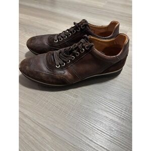 Magnanni‎ Mens Brown Leather Suede Perforated Low Top Sneakers 15746 Size 8 M